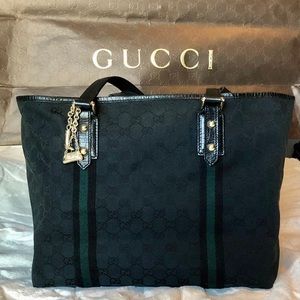 GUCCI sherry tote bag preloved charm line dark green web